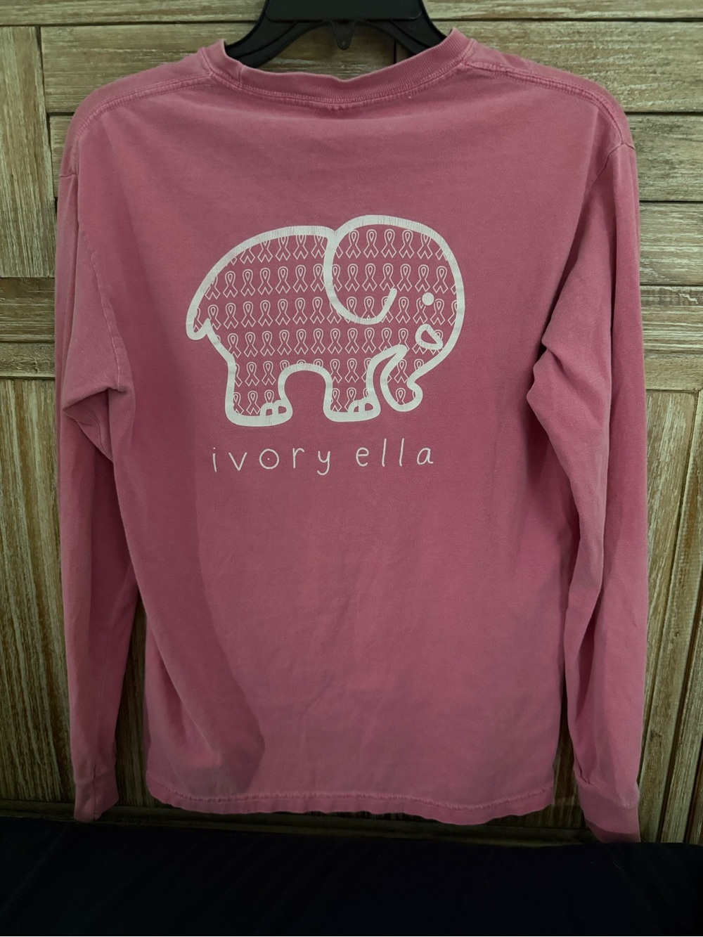 Ivory Ella Women' Long Sleeve Pink Ribbon Elephant Tee